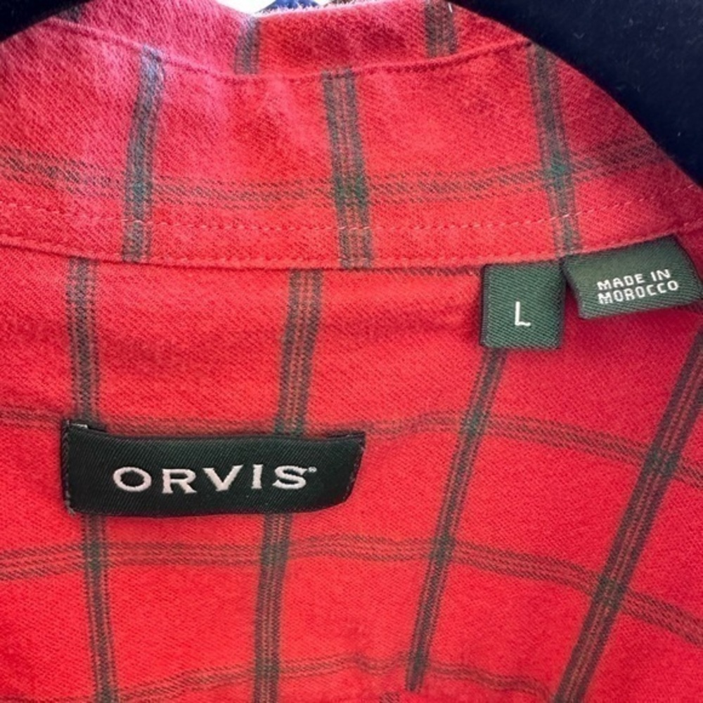 Orvis Men’s Long Sleeve Button Down Cotton & Merino Shirt (Coral & Gray Plaid) - Picture 4 of 7